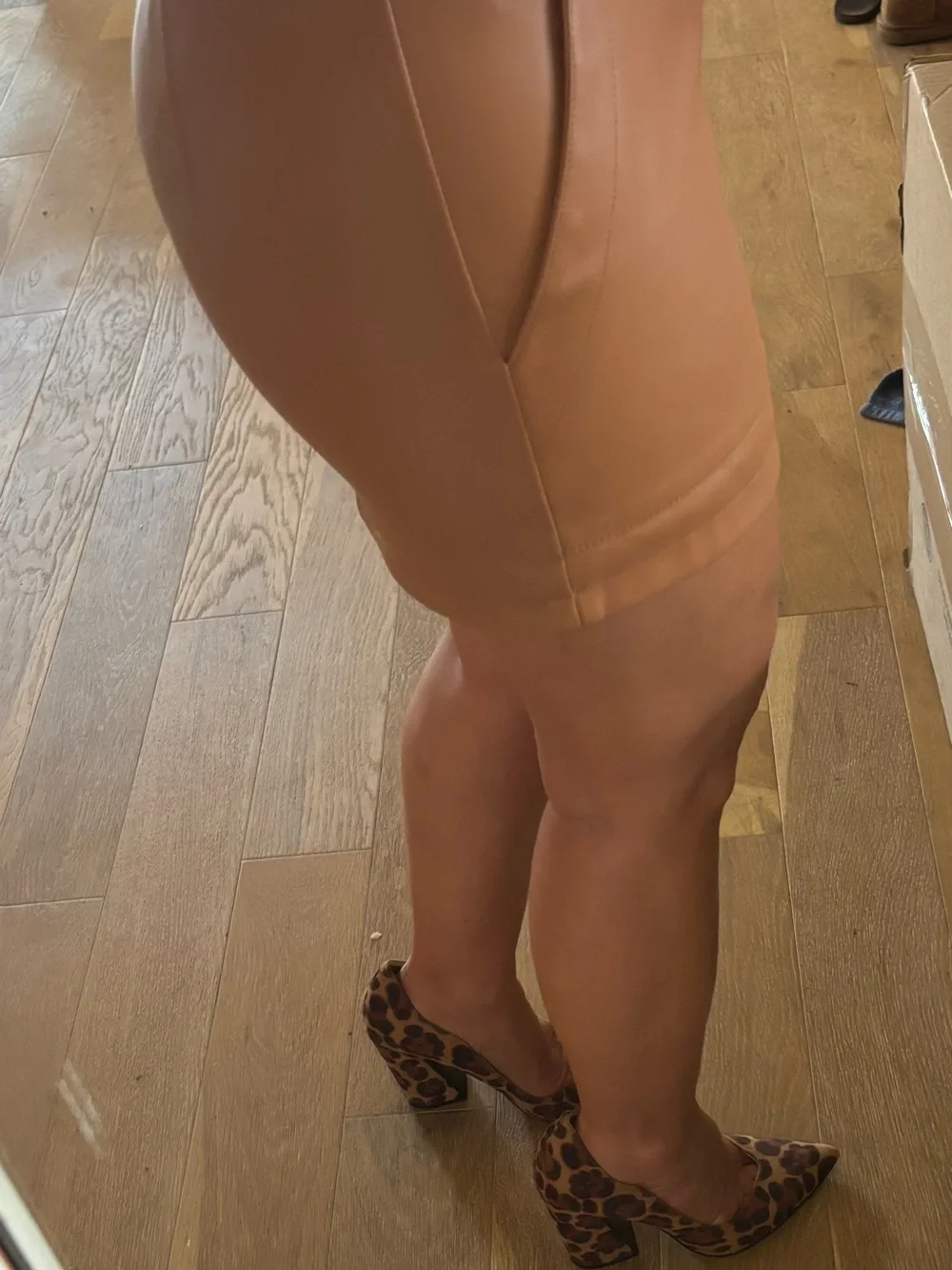 Free People Cognac Faux Leather Mini Skirt with Front Zip